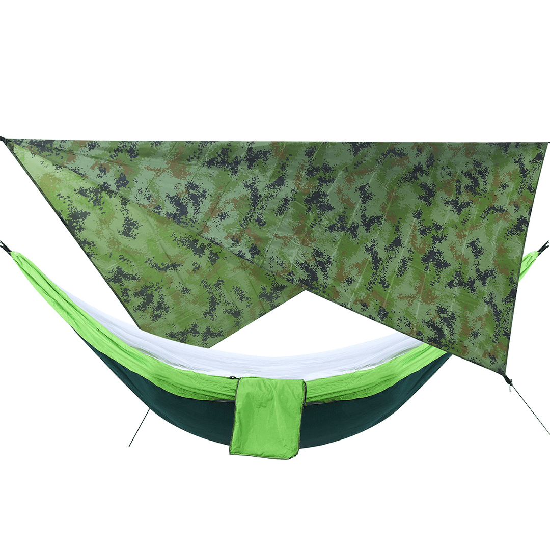 Ipree Camouflage Rain Fly Tarp and Camping Hammock with Mosquito Net Portable Hammock Canopy 210T Plaid Fabric PU Waterproof 2000 Sun Shade Tent Awning for 2 Person - MRSLM