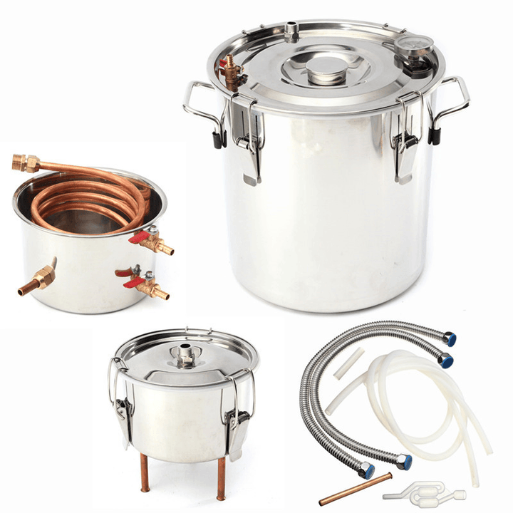 20L 5Gal Alcohol Distiller with Thumper Keg DIY Handmade Moonshine Water Copper Hine - MRSLM