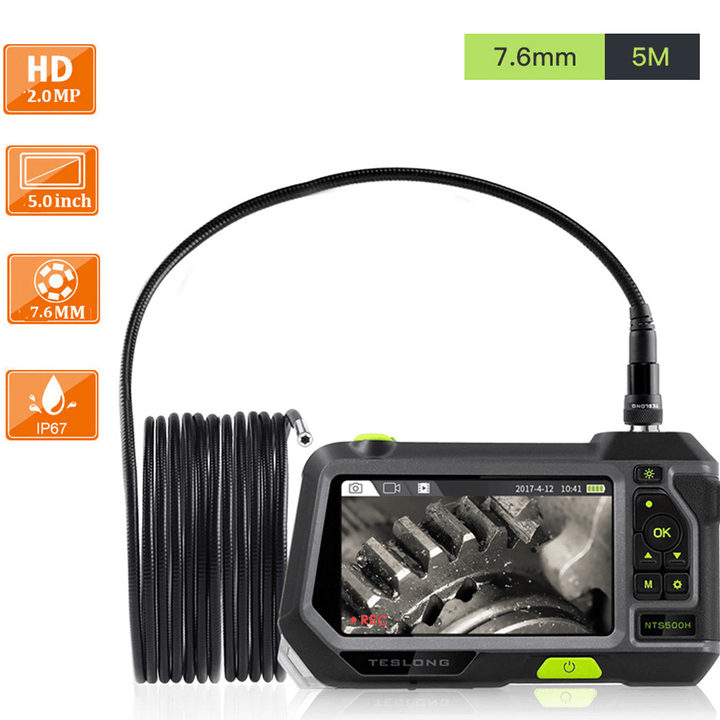 NTS500 1080P HD 5.0 Inch 7.6Mm Lens LCD Industrial Borescope Underwater Borescope IP67 5M Snake Flexible Tube Inspection Camera - MRSLM