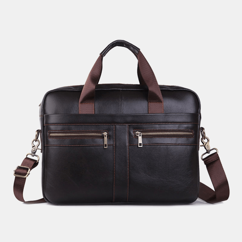 Men Genuine Leather Multi-Function Retro Large Capacity Travel Handbag Cross Body Bag - MRSLM