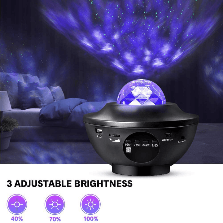 LED Starry Sky Projector Lamp Atmosphere Light Bluetooth Music USB Starry Sky Flame Water Pattern Night Light - MRSLM
