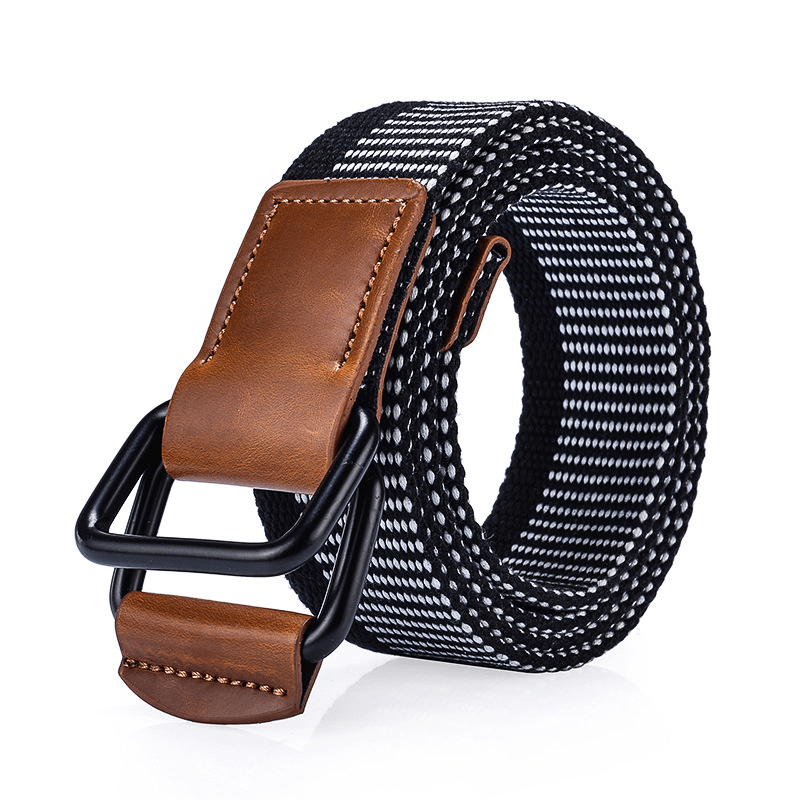 120CM Weaven Nylon Double Ring Leather Alloy Buckle Belt Military Tactical Durable Pants Strip - MRSLM