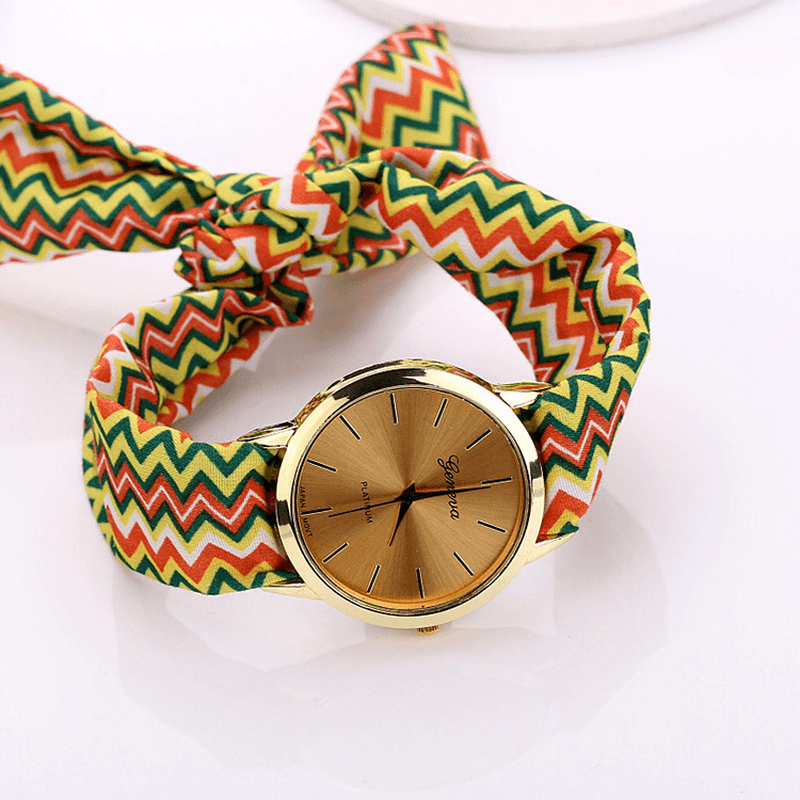 Fashion Chic Big Dial Striped Cloth Strap Women Quartz Watch Wristwatch - MRSLM