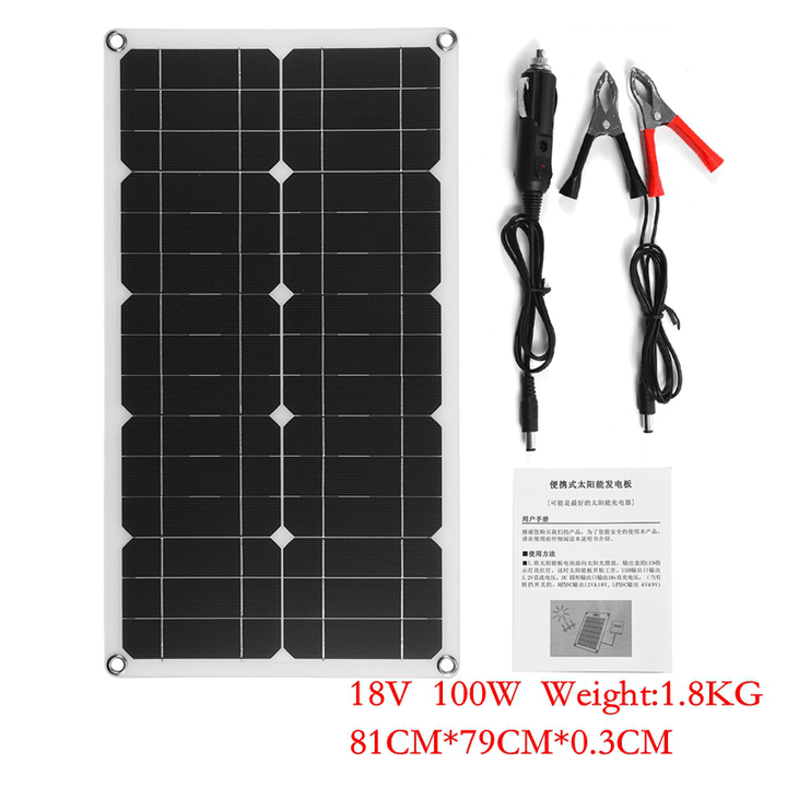 18V 100W Semi-Flexible Solar Panel Battery Charger Lightweight Connector Charging for RV Boat Cabin Tent Car - MRSLM