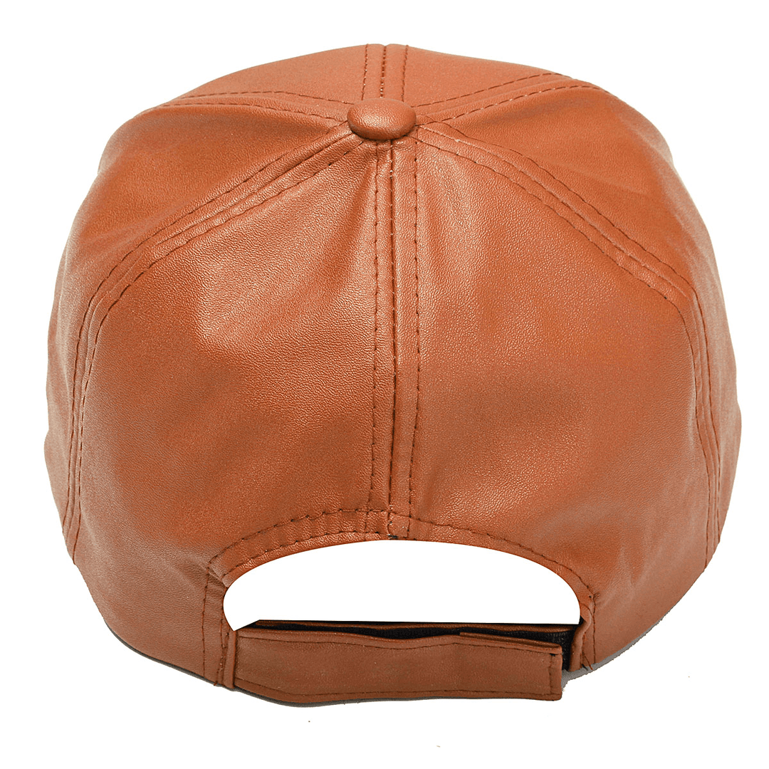 Soft PU Leather Baseball Cap Biker Trucker Adjustable Outdoor Sports Hats for Men Women - MRSLM