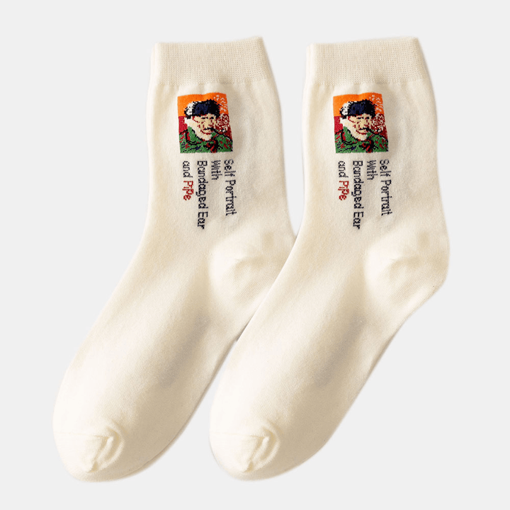 Unisex European Style World Famous Painting Series Retro Oil Painting Cerative Tube Socks - MRSLM