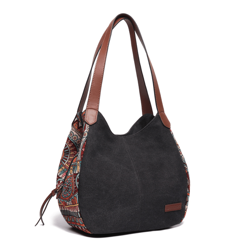 3 Main Bags Brenice Bohemia Large Capacity Canvas Floral Handbag Shoulder Bag for Women - MRSLM