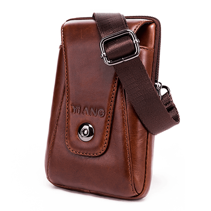 Men Genuine Leather Vintage Waist Bag Business Crossbody Bag Cell Phone Bag for 6 Inch Phones - MRSLM