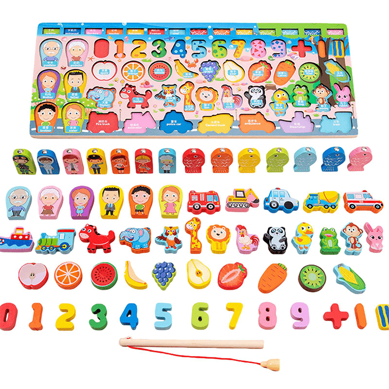 Kids Wooden Toys Preschool Board Math Fishing Count Numbers Matching Digital Shape Children Gift - MRSLM