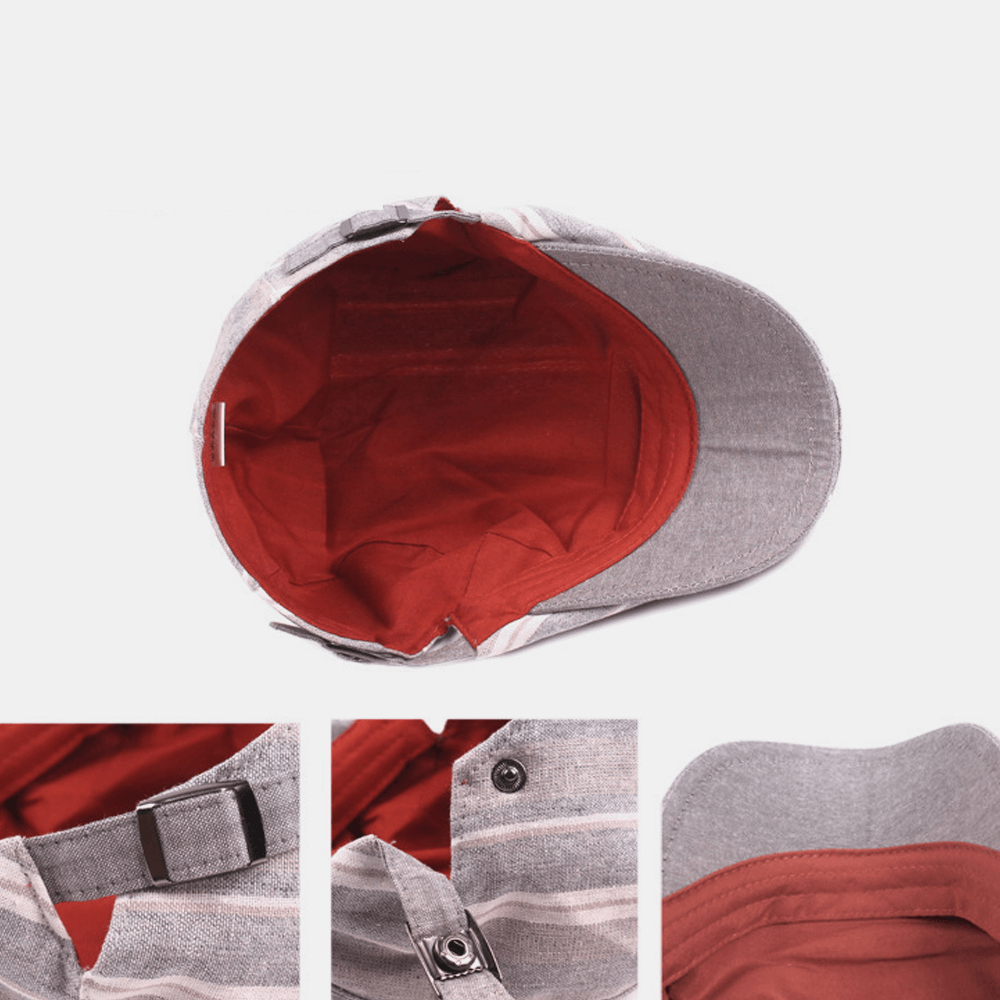 Cotton Linen Beret Caps Casual Forward Hat Colorful Striped Sun Hat - MRSLM