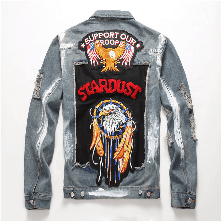 Retro Single Breasted Patched Denim Jacket - MRSLM