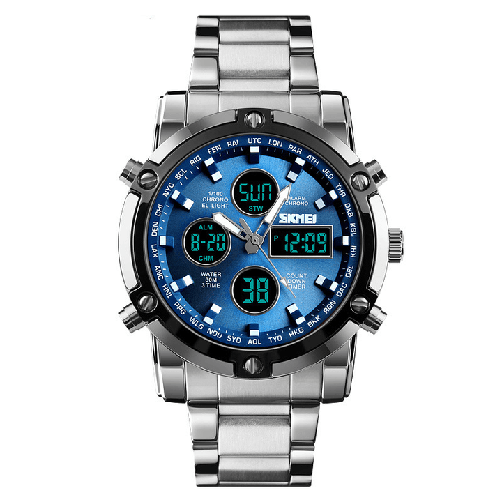 SKMEI 1389 Business Style Multifunction Big Dial Quartz Watch Waterproof Steel Band Men Wrist Watch - MRSLM