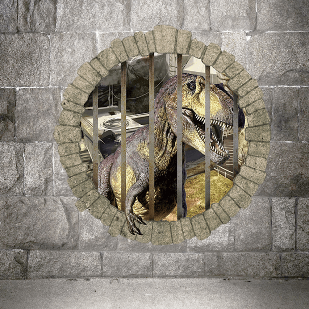 Miico Creative 3D Dinosaur in Cage PVC Removable Home Room Decorative Wall Door Decor Sticker - MRSLM