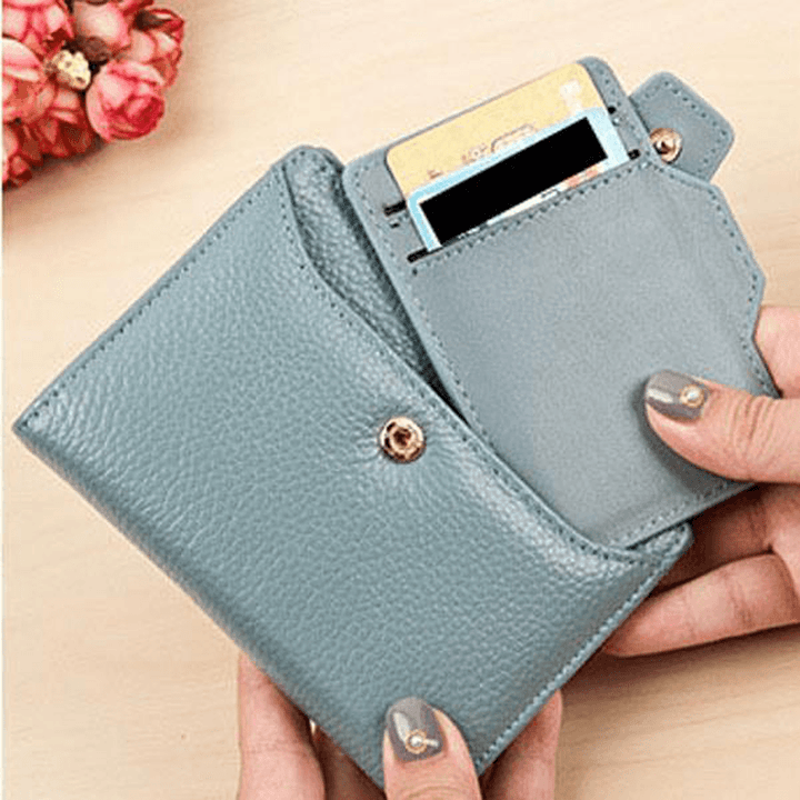Women Casual Genuine Leather Purse 19 Card Slot Tassel Short Wallet - MRSLM