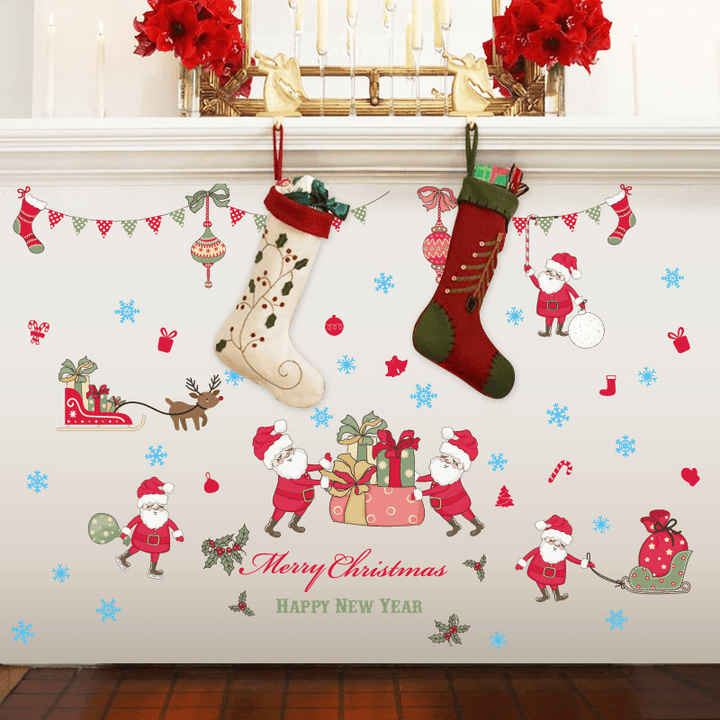Miico SK9099 Wall Sticker Living Room Xmas Santa Claus Elk Stickers Window Showcase Christmas Decoration - MRSLM