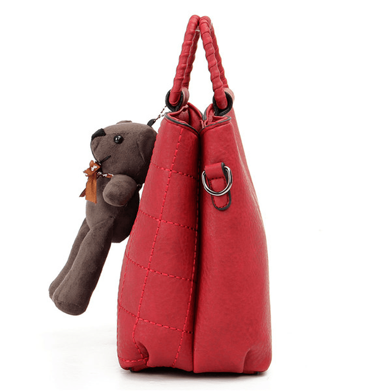 Retro Women PU Leather Plaid Bear Handbags Ladies Elgant Shoulder Bags Crossbody Bags - MRSLM