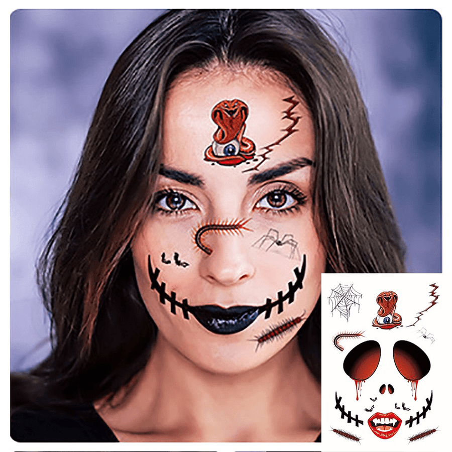 Halloween Tattoo Stickers Scary Halloween Temporary Face Tattoos Terror Wall Sticker Halloween Festival Descoration - MRSLM