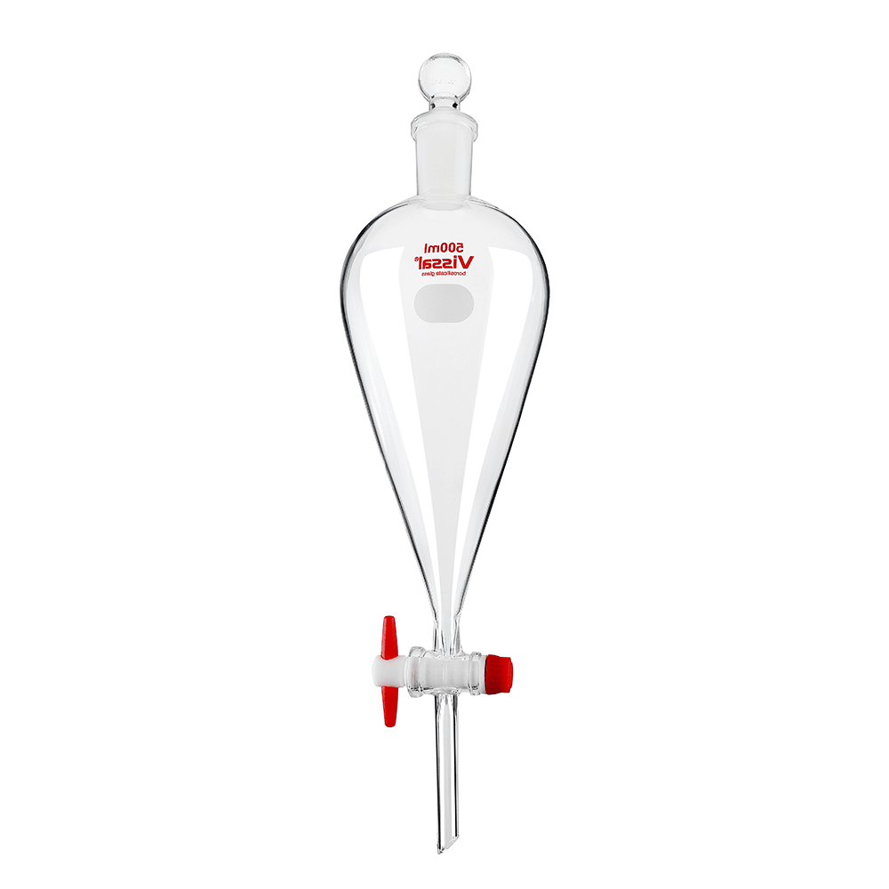 500Ml 24/40 Pyriform Borosilicate Glass Separatory Funnel Pear Shape PTFE Stopcock Laboratory - MRSLM