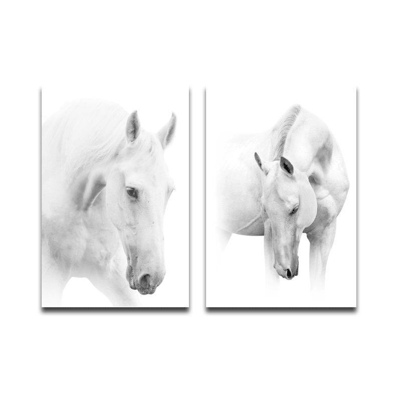 Miico Hand Painted Combination Decorative Paintings Black and White Horse Wall Art for Home Decoration H - MRSLM