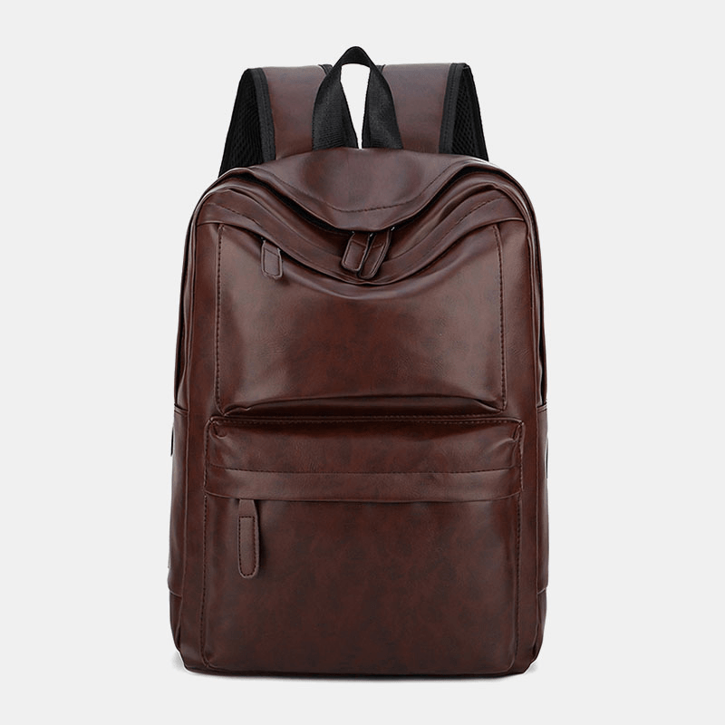 Men PU Leather Multi-Pocket Vintage 14 Inch Laptop Bag Large Capacity Travel Camping Backpack - MRSLM