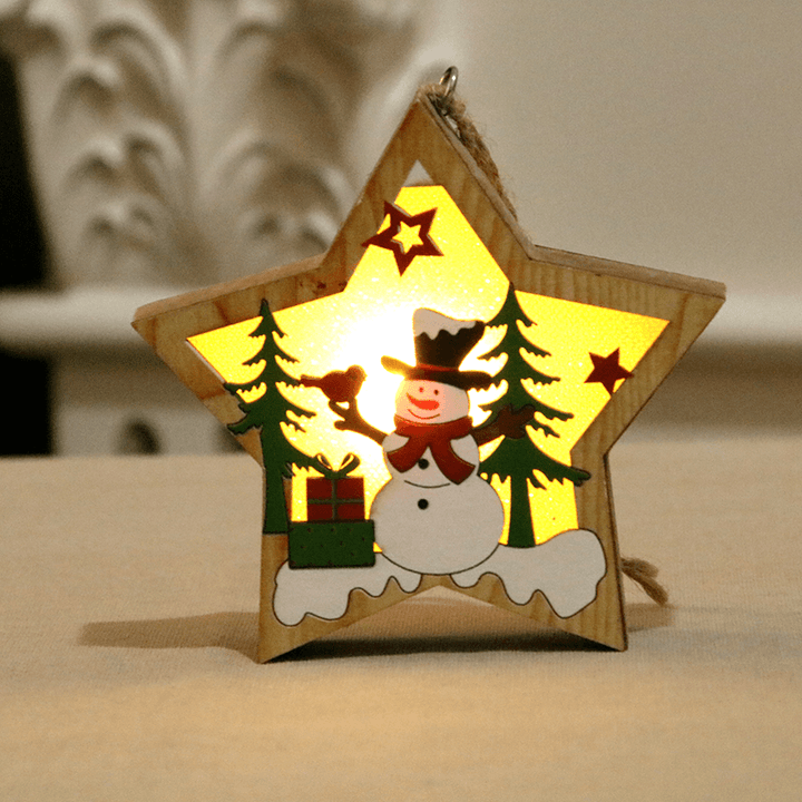 Luminous Christmas Wooden Ornament LED Light Santa Claus Deer Decorations Lamp Xmas - MRSLM