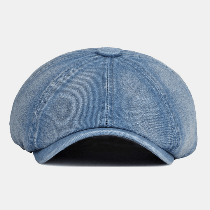 Men Washed Denim Back Elastic Band Design Adjustable Octagonal Hat British Retro Short Brim Newsboy Hat Flat Hat Painter Hat - MRSLM