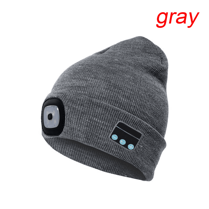 LED Light Wireless Bluetooth Hat Knitted Hat Outdoor Fishing Climbing Hiking Cap - MRSLM