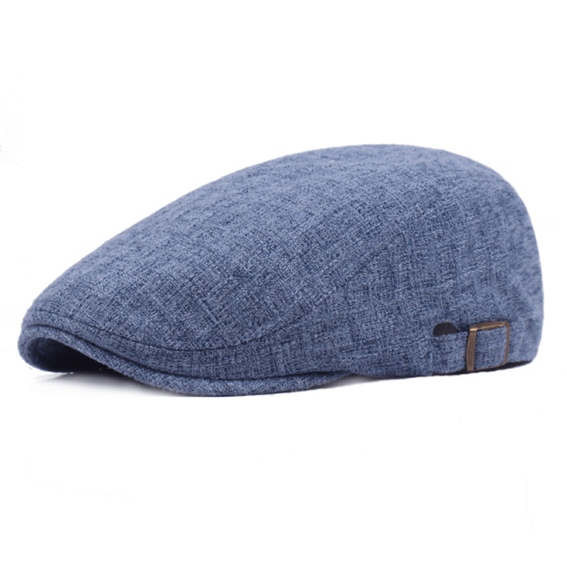 Mens Linen Solid Beret Caps Casual Newsboy Forward Hat Gorras - MRSLM