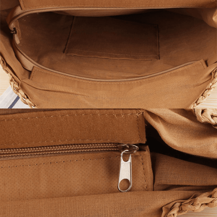Women Simplicity Stripe Straw Bag Handbags Tote Retro Beach Bag - MRSLM