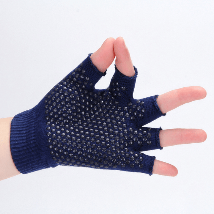 Women Non Slip Sporty Style Design Fingerless Yoga Gloves - MRSLM