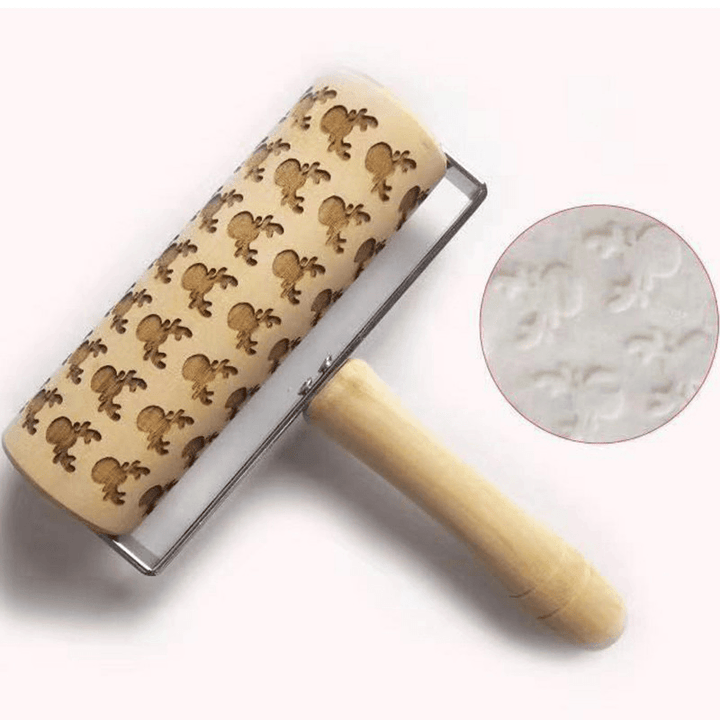 Push-Style Christmas Printed Embossing Rolling Pin Cookie Dough Stick Tool Baking Noodle Cake Engraved Roller - MRSLM