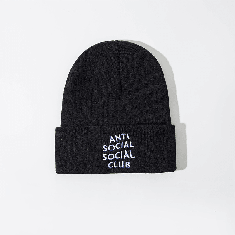 Unisex Solid Anti-Social Print Knitted Wool Hat Skull Cap Beanie - MRSLM