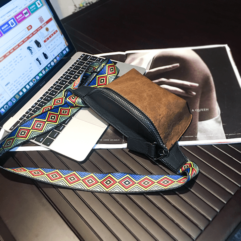 Men Fashion Casual Phone Bag Ethnic Strap Hip-Hop Chest Crossbody Bag - MRSLM