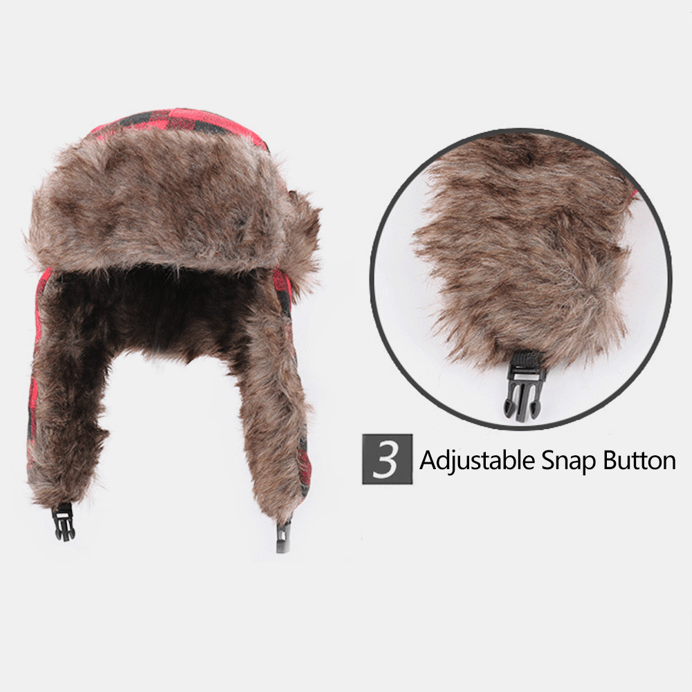 Men Plush Plaid Soviet Badge Windproof Waterproof Ushanka Hat Outdoor Sport Thicken Ear Protection Warm Trapper Hat - MRSLM