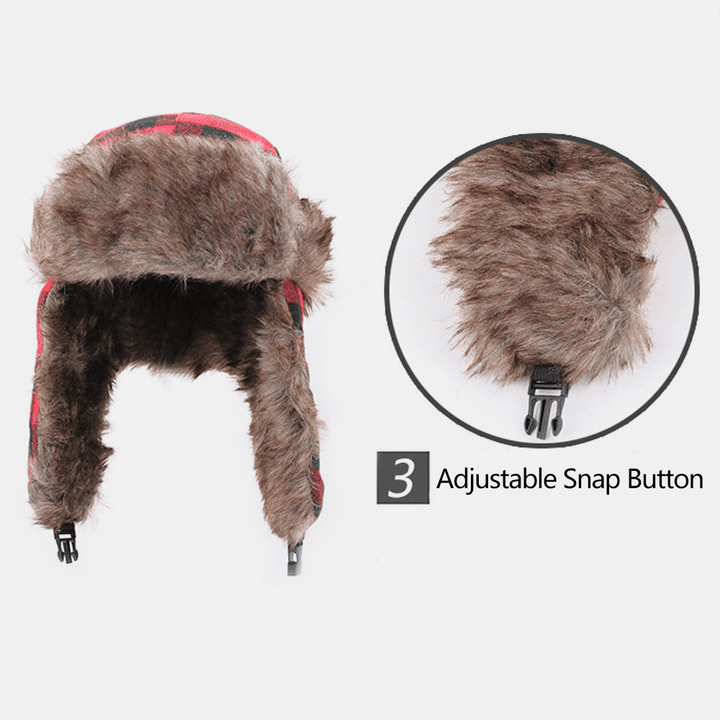 Men Plush Plaid Soviet Badge Windproof Waterproof Ushanka Hat Outdoor Sport Thicken Ear Protection Warm Trapper Hat - MRSLM