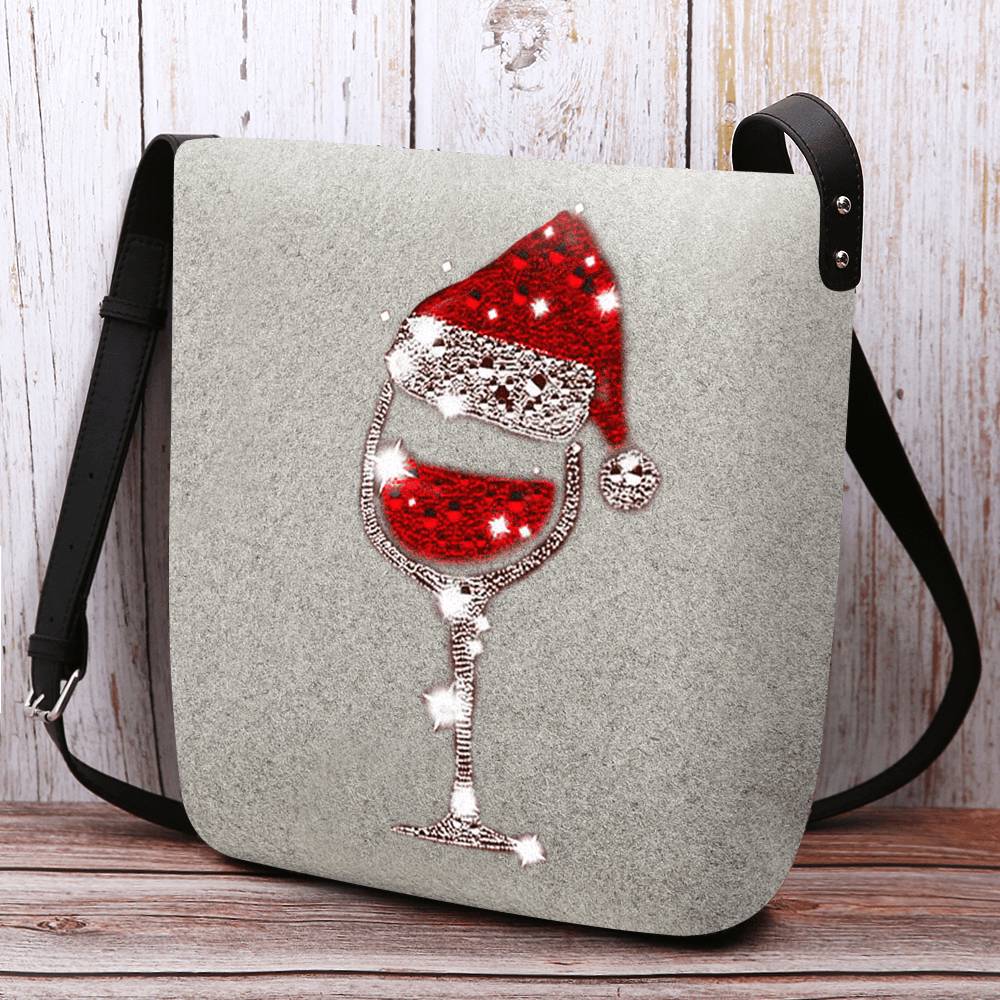 Women Felt Ladies Christmas Hat Glass Cup Casual Outdoor Crossbody Bag Shoulder Bag - MRSLM