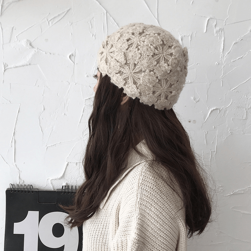 Women Hand-Crocheted Beanie Caps Retro Literary Casual Turban Hat - MRSLM