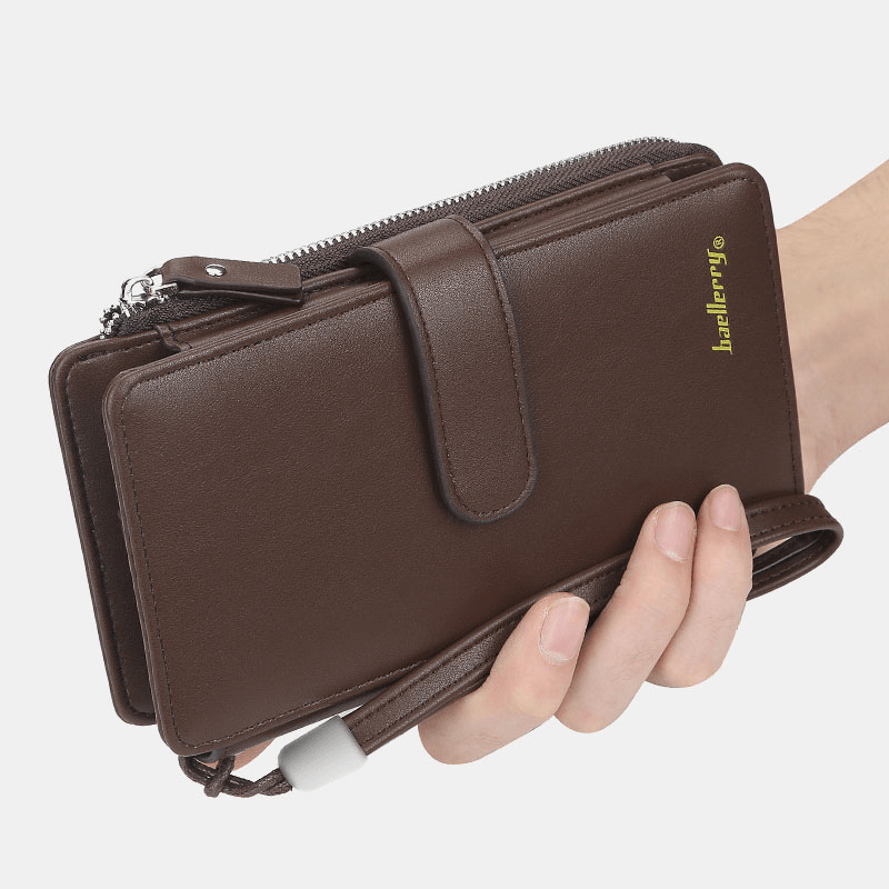 Baellerry Men Faux Leather Long Wallet Phone Bag Card Holder Clutches Bag for Business - MRSLM