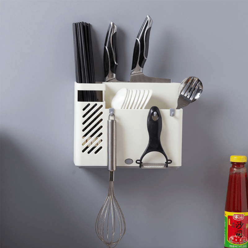 Creative Multifunction Kitchen Storage Organization Drain Chopstick Cage Wall Mounted Spoon Fork Racks Holder - MRSLM