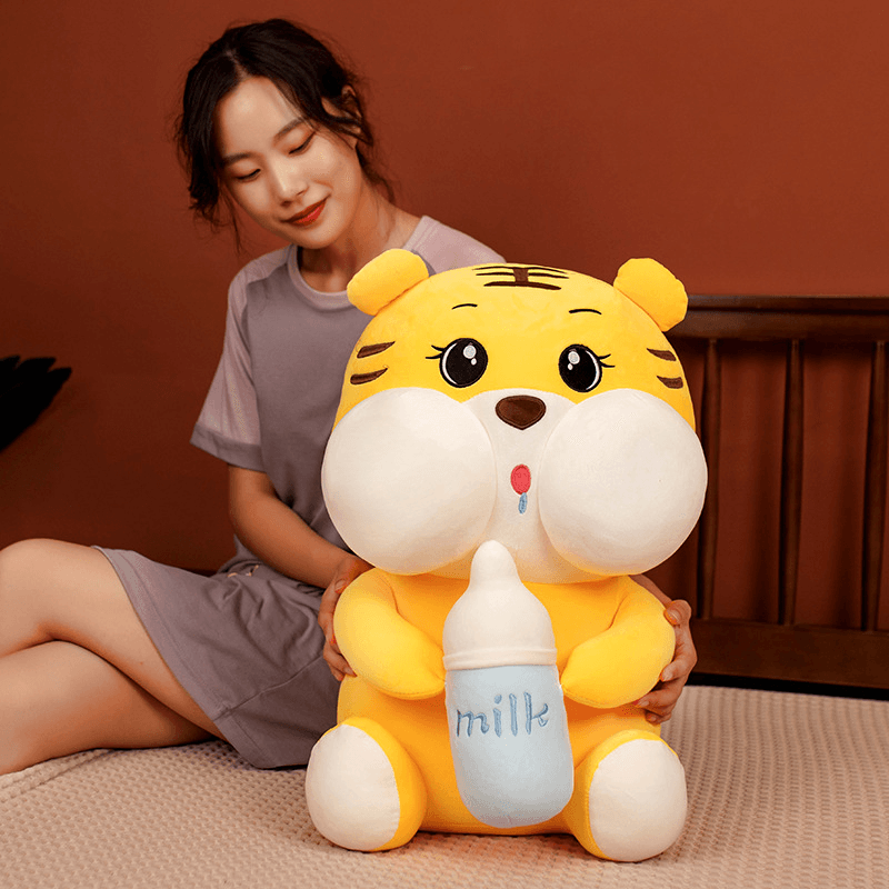 Tiger Doll Plush Toy Holding a Milk Bottle - MRSLM