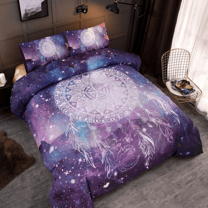 3 PCS Bedding Sets Watercolor Unicorn Campanula Quilt Cover Pillowcase for Queen Size - MRSLM