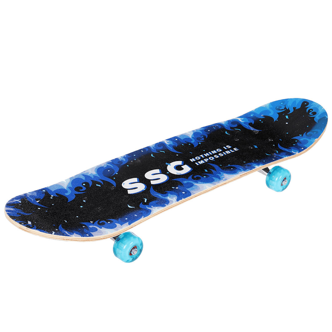 Children Skateboard Double Rocker Longboard High Elasticity Maple Wood Flashing Skate Board for Beginner Gift - MRSLM