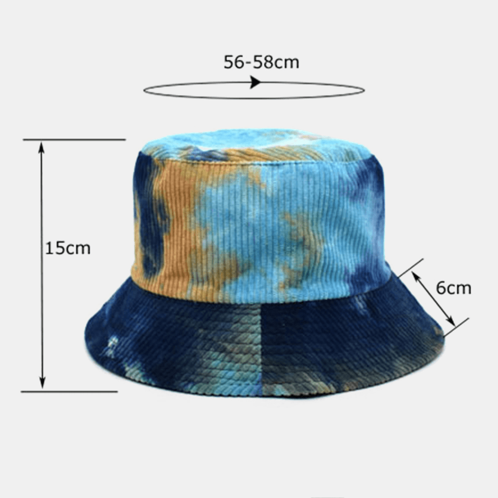 Unsiex Double-Sided Tie-Dye Corduroy and Cotton Warm Soft Outdoor Casual All-Match Bucket Hat - MRSLM