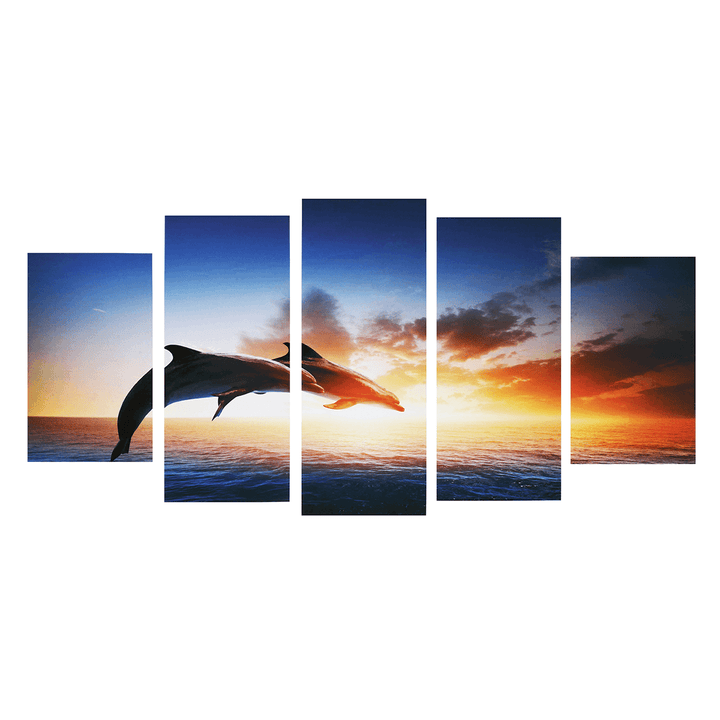 Dolphin Sunset Canvas Print Paintings Poster Wall Art Picture Home Decor Unframed - MRSLM