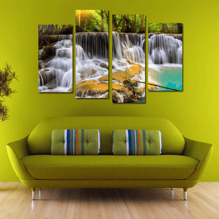 Miico Hand Painted Four Combination Decorative Paintings Ancient Small Waterfall Wall Art for Home Decoration - MRSLM