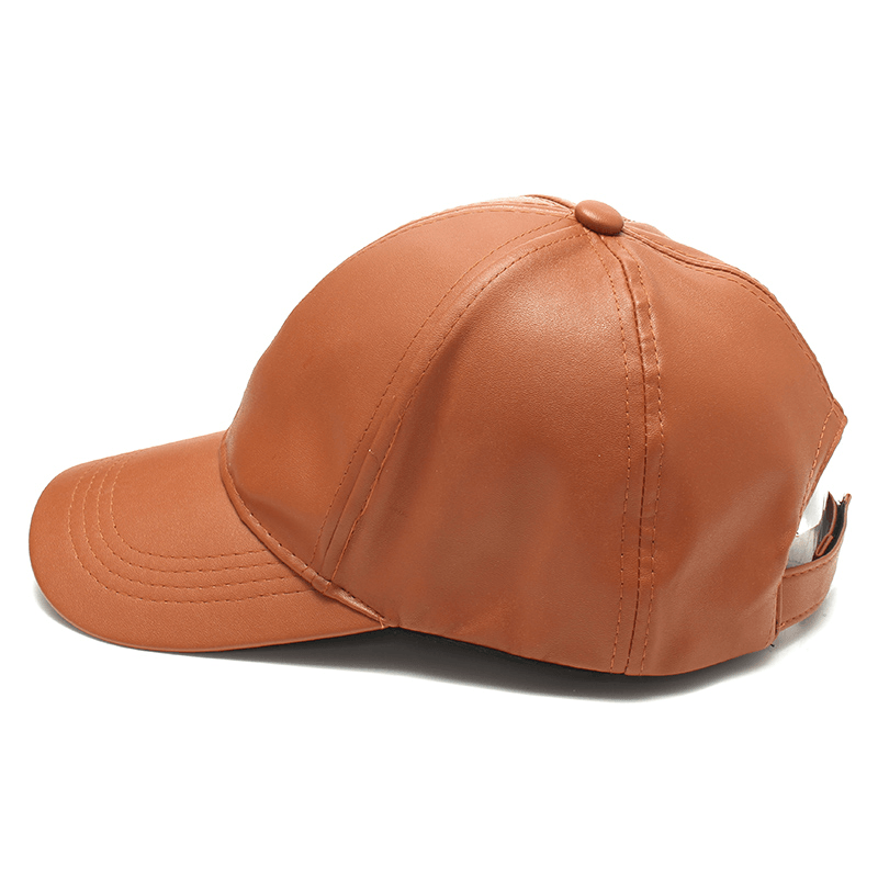 Soft PU Leather Baseball Cap Biker Trucker Adjustable Outdoor Sports Hats for Men Women - MRSLM
