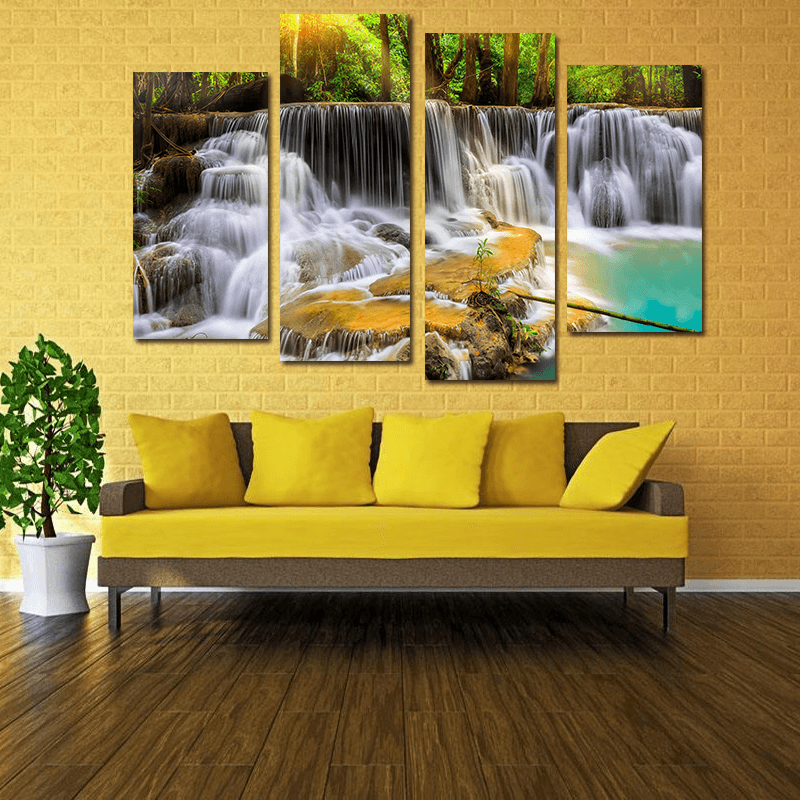 Miico Hand Painted Four Combination Decorative Paintings Ancient Small Waterfall Wall Art for Home Decoration - MRSLM