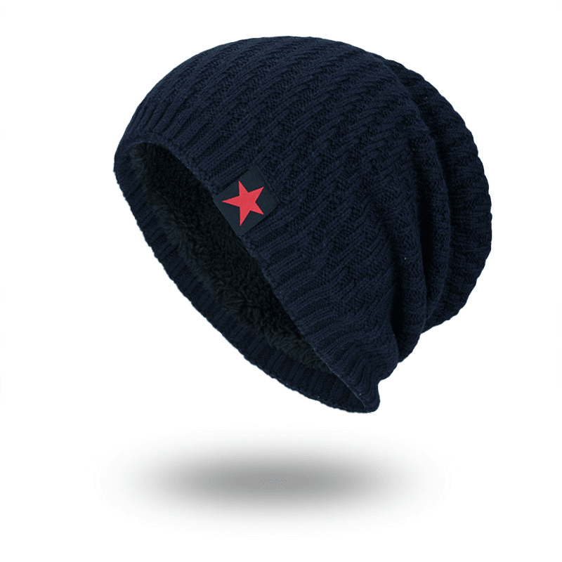 Knit Wool Hat Season plus Warm Red Five-Star Head Men'S Outdoor Beanie Hat - MRSLM