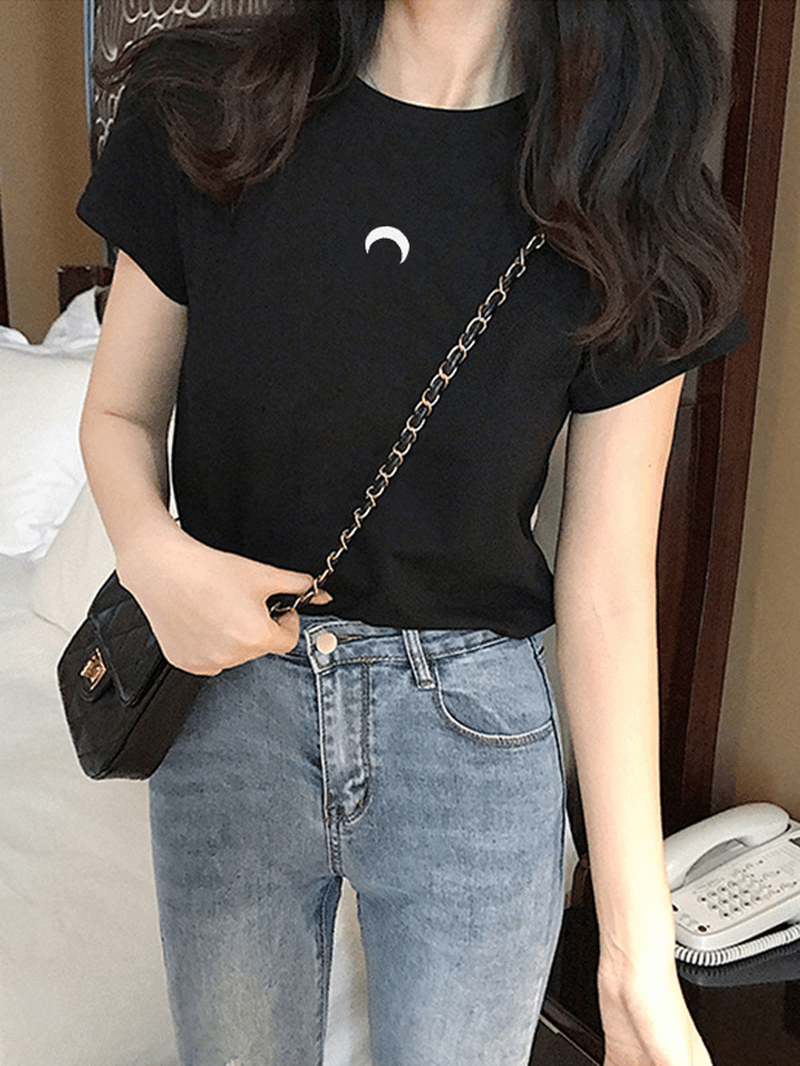 Short Sleeve O-Neck Crescent Casual T-Shirts for Women - MRSLM