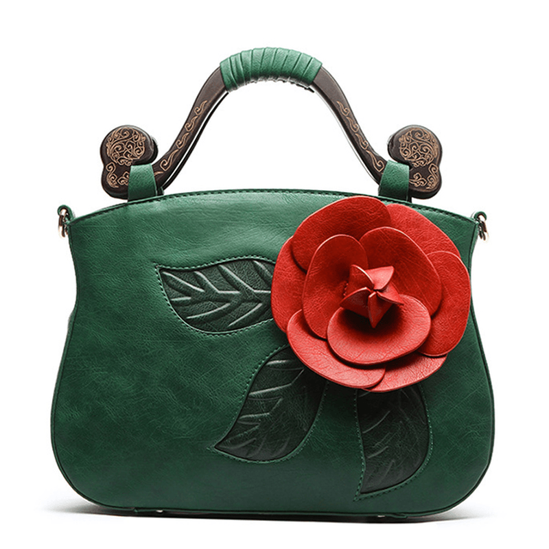 Vintage Fashion PU Leather Rose Decorative Handbag Crossbody Bag for Women - MRSLM